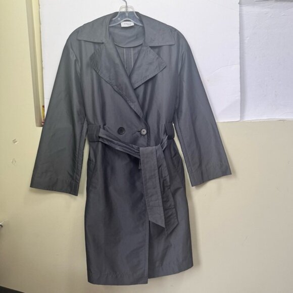 Akris Punto Trench Coat Lightweight Belt Midi Classic Pockets Silver Minimalist - Picture 6 of 16